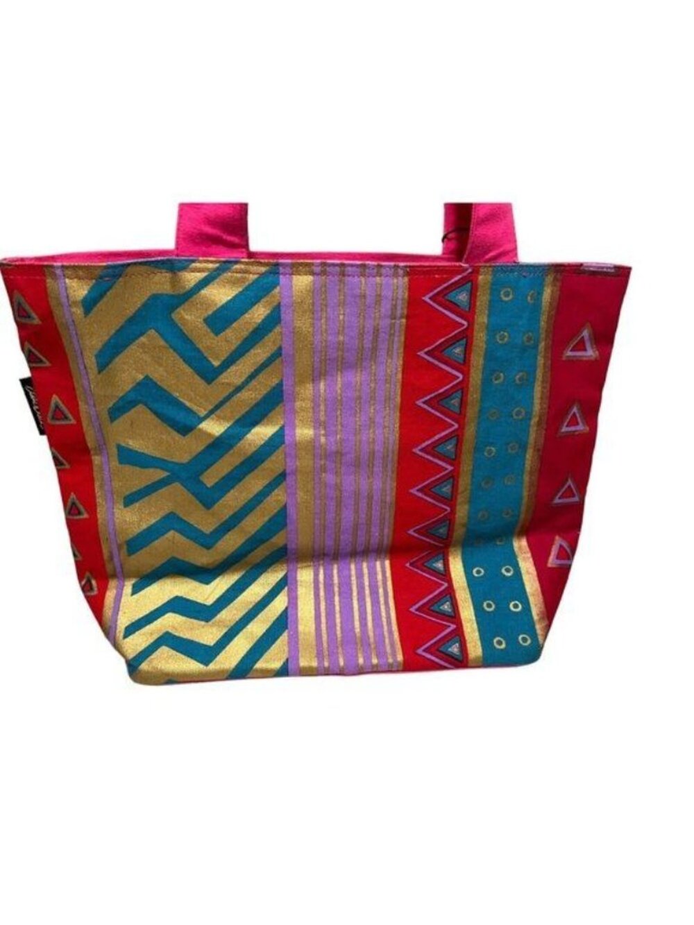 Laurel Burch Cat Geometric Large Shoulder Tote Bag Beaded Inner Pockets EUC - Picture 5 of 12